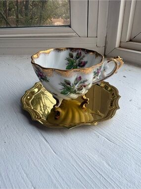 Vintage Floral Gold-Trimmed Footed Teacup